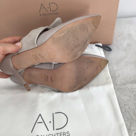 A + D Daughters Luxury Leather Mule Bow Heels Soft Taupe Neutral Party Size 7 - Picture 8 of 10